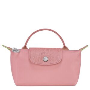 LONGCHAMP LE PLIAGE MINI POUCH PINK w/ GREEN TRIM
